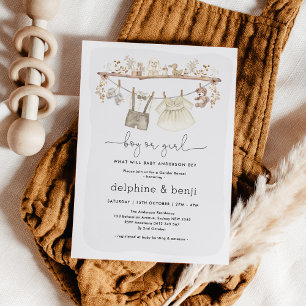 Mädchen oder Junge   Mute Boho Gender Reveal Baby  Einladung