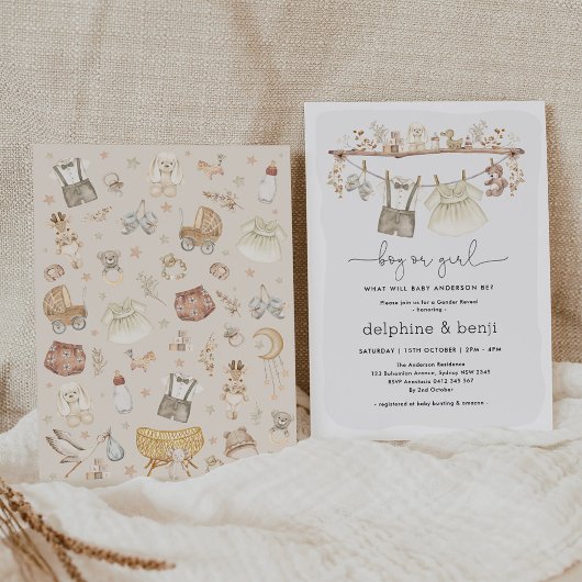 Mädchen oder Junge | Mute Boho Gender Reveal Baby Einladung