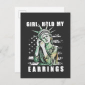 Mädchen, Ohrringe, Liberalstatus Amerikaner Einladungspostkarte (Vorne/Hinten)