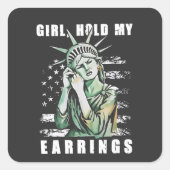 Mädchen, Ohrringe, Liberalstatus Amerikaner Quadratischer Aufkleber (Vorderseite)