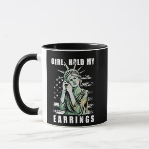 Mädchen, Ohrringe, Liberalstatus Amerikaner Tasse