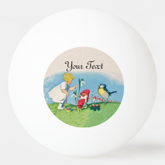 Mädchen-Ostern Lilly Gnome-Elfe, die Vogel-Korb Tischtennisball (Vorderseite)