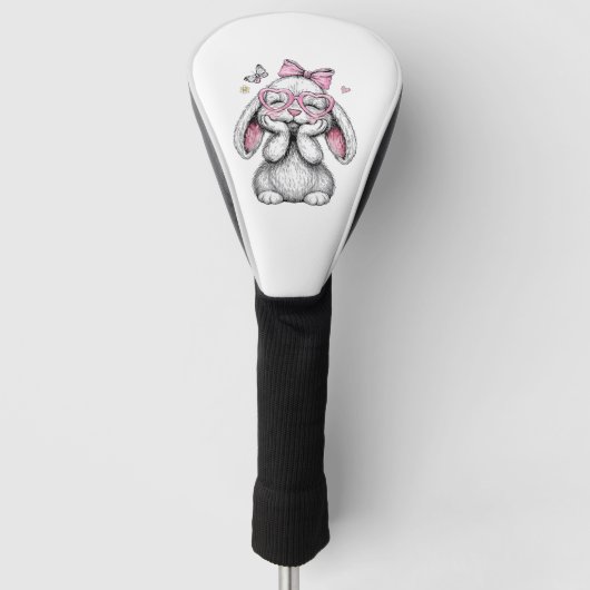 Mädchen Ostern Süße Hase Gesicht Rosa Ostern Kinde Golf Headcover (Vorderseite)