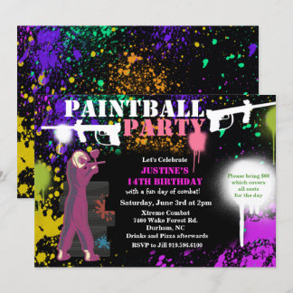 Mädchen Paintball Geburtstagseinladung Einladung