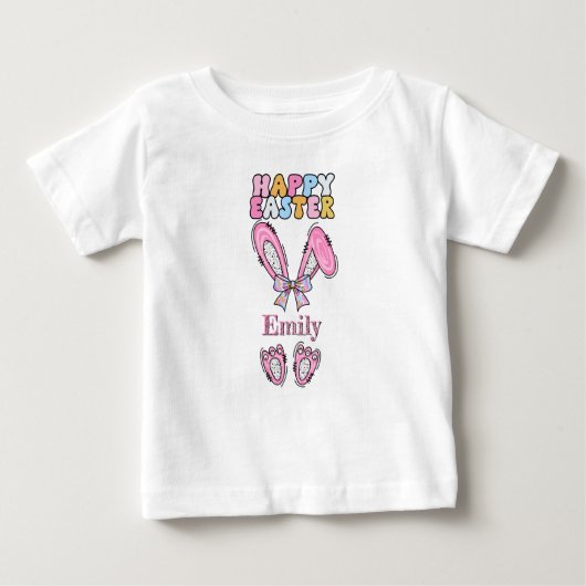 Mädchen personalisieren glückliche Ostern Bunny Pi Baby T-shirt (Vorderseite)