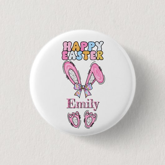 Mädchen personalisieren glückliche Ostern Bunny Pi Button (Vorderseite)