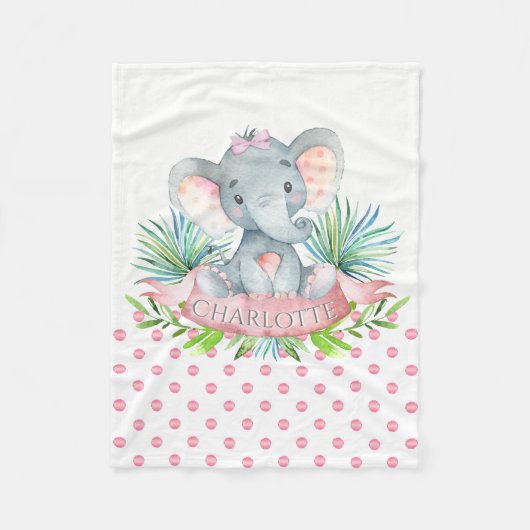 Mädchen Personalisiert Elephant Baby Blanket Fleecedecke (Vorderseite)