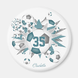Mädchen personalisiert Fußballstars aquamarin grau Magnet