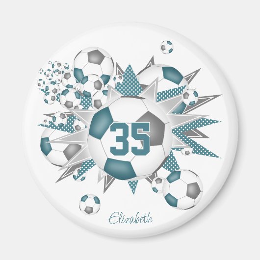 Mädchen personalisiert Fußballstars aquamarin grau Magnet (Vorne)