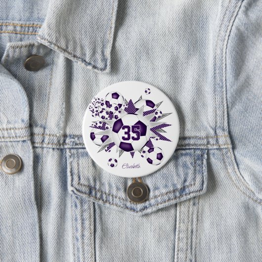 Mädchen personalisiert Fußballstars lila Button (Beispiel)