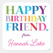 Mädchen Personalisiert Rainbow Happy Birthday Quadratischer Aufkleber (Vorderseite)