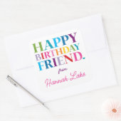 Mädchen Personalisiert Rainbow Happy Birthday Quadratischer Aufkleber (Umschlag)