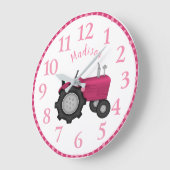 Mädchen Personalisiert rosa Traktorenhalterung Große Wanduhr (Winkel)