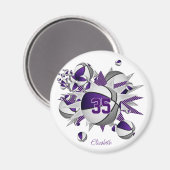 Mädchen personalisierte Basketballstars lila grau Magnet (Vorderseite/Rückseite)