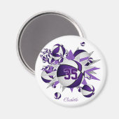 Mädchen personalisierte Basketballstars lila weiß Magnet (Vorderseite/Rückseite)