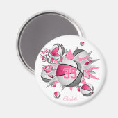 Mädchen personalisierte Basketballsterne rosa grau Magnet (Vorderseite/Rückseite)