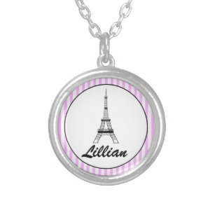 Mädchen-personalisierte Eiffel-Turm-Halskette Versilberte Kette