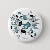 Mädchen personalisierte Fußballstars aquamarin sch Button (Vorderseite)