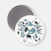 Mädchen personalisierte Fußballstars aquamarin sch Magnet (Vorderseite/Rückseite)