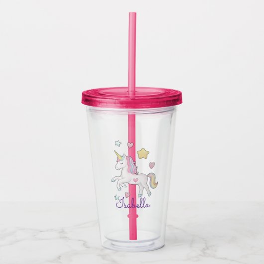 Mädchen Personalisierte Niedliche Whimsical Unicor Acryltrinkbecher (Vorderseite)