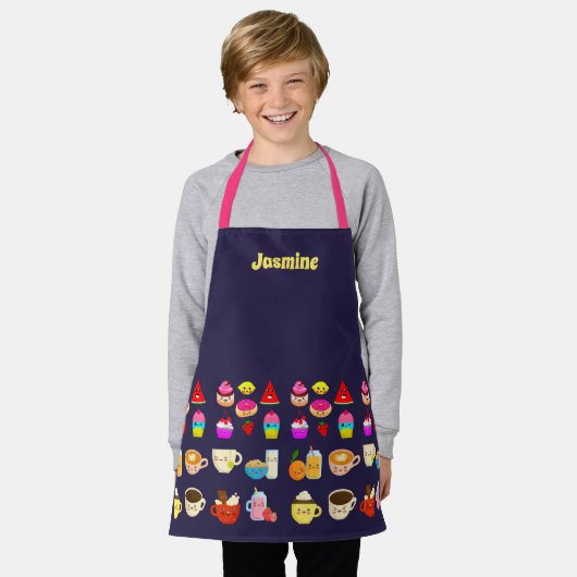 Mädchen Personalisierte Schürze mit Kawaii Party F (Getragen)