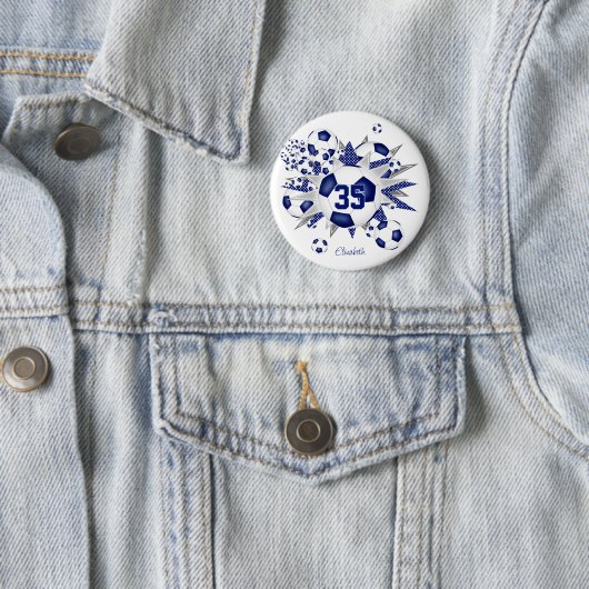 Mädchen personalisierter Fußball-Ball blasen blau Button (Beispiel)