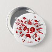 Mädchen personalisierter Fußball-Ball blasen rot Button (Vorne & Hinten)