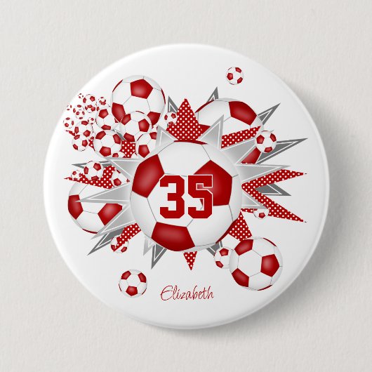 Mädchen personalisierter Fußball-Ball blasen rot Button (Vorderseite)