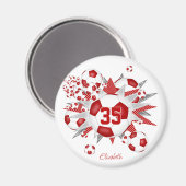 Mädchen personalisierter Fußball-Ball blasen rot Magnet (Vorderseite/Rückseite)