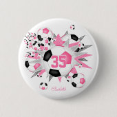 Mädchen personalisierter Fußball Blowout pink schw Button (Vorderseite)