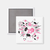 Mädchen personalisierter Fußball Blowout pink schw Magnet (Vorderseite/Rückseite)