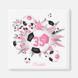 Mädchen personalisierter Fußball Blowout pink schw Magnet