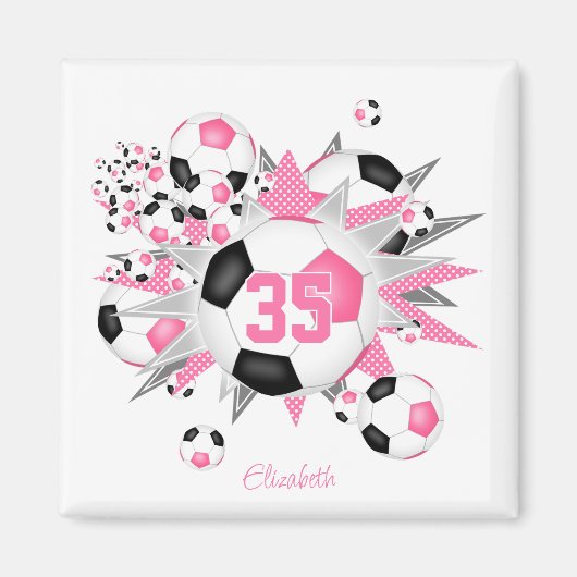Mädchen personalisierter Fußball Blowout pink schw Magnet (Vorne)