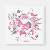 Mädchen personalisierter Fußball Blowout Rosa grau Magnet (Vorne)
