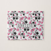 Mädchen personalisierter rosa schwarzer Fußball Puzzle (Horizontal)