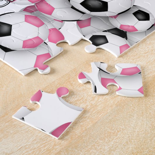 Mädchen personalisierter rosa schwarzer Fußball Puzzle (Seite)