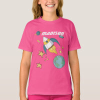 Mädchen-personalisiertes Rocket-Schiffs-Shirt