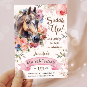 Mädchen Pferd 4. Geburtstag Cowgirl Sattel Up! Einladung