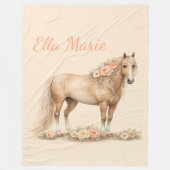 Mädchen Pfirsich Pferd Rose Monogramm Name  Fleecedecke (Vorderseite)
