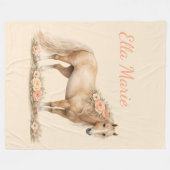 Mädchen Pfirsich Pferd Rose Monogramm Name  Fleecedecke (Vorderseite (Horizontal))