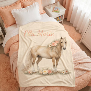 Mädchen Pfirsich Pferd Rose Monogramm Name Fleecedecke