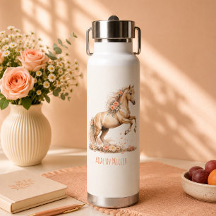 Mädchen Pfirsich Pferd Rose Personalisierter Name Trinkflasche