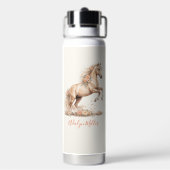 Mädchen Pfirsich Pferd Whimsical Script Monogramm Trinkflasche (Hinten)