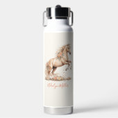 Mädchen Pfirsich Pferd Whimsical Script Monogramm Trinkflasche (Vorderseite)