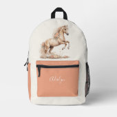 Mädchen Pfirsich Rose Pferd Skript Monogramm Bedruckter Rucksack (Vorderseite)