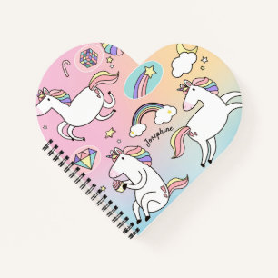 Mädchen-Pink Einhorn Regenbogen Stern Herzform Notizblock