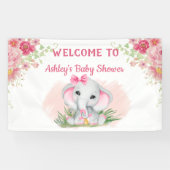 Mädchen Pink Elephant Floral Custom Baby Dusche Banner (Horizontal)