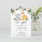 Mädchen Pink Floral Safari Tiere Kinderdusche Einladung (Stehend Vorderseite)