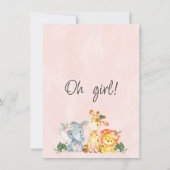 Mädchen Pink Floral Safari Tiere Kinderdusche Einladung (Rückseite)