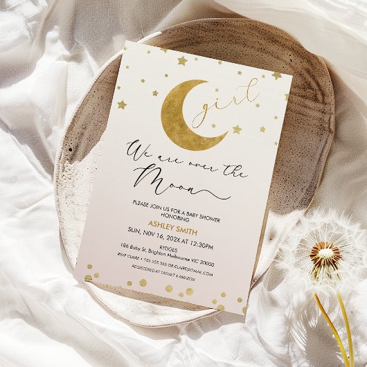 Mädchen Pink Gold Wir sind über dem Mond Baby Dusc Einladung